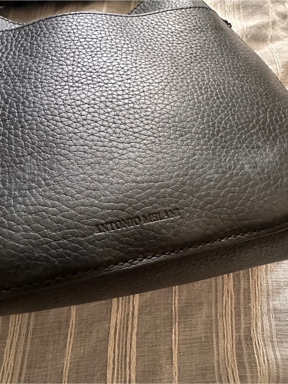Antonio Melani Black Pebbled Leather Braided Handle Hobo Crossbody Bag